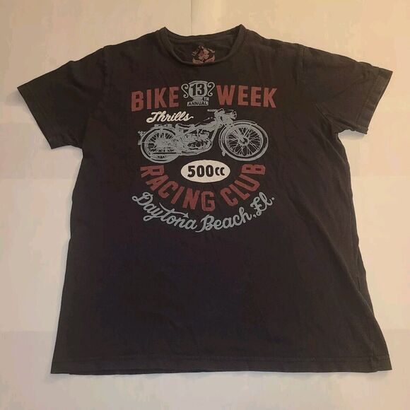 MEN'S LUCKY BRAND 'BIKE WEEK RACING CLUB DAYTONA BEACH' MOTORCYCLE T-SHIRT - Picture 1 of 5
